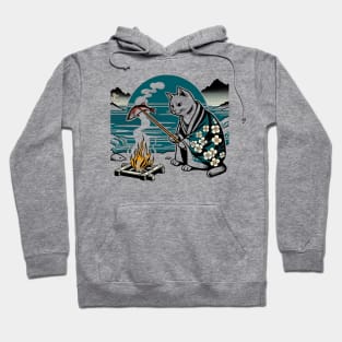 Floral Japanese Art Campfire Cooking Funny Cat Meme Hoodie